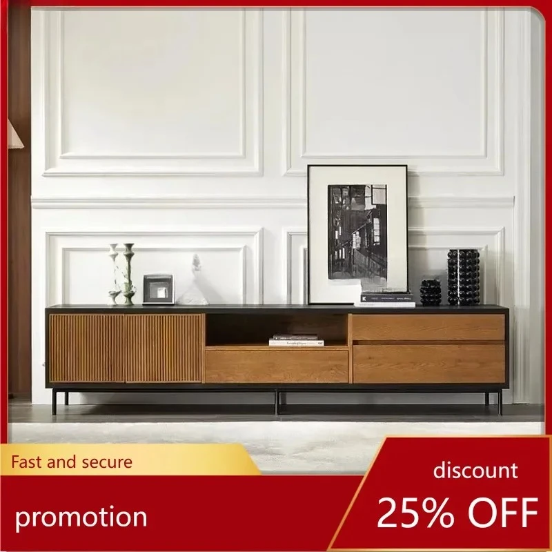 

black oak TV cabinet Nordic modern retro color matching teak solid wood TV cabinet