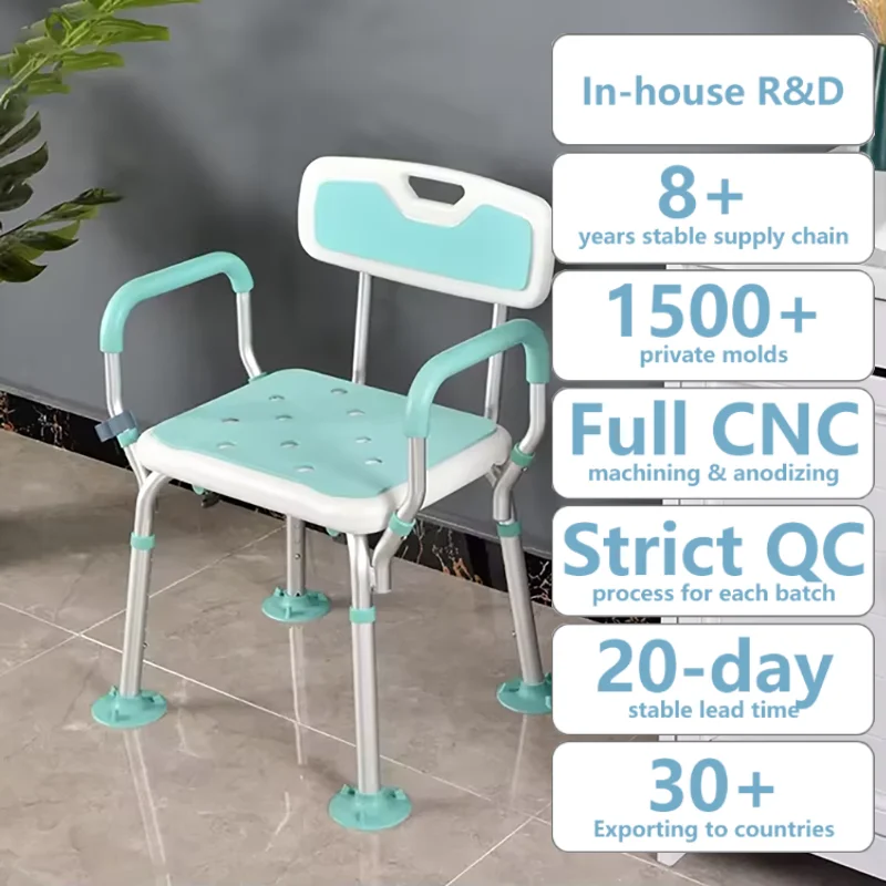 

simplywalk Aluminum alloy 180KG bath shower chair with back shower room supplies MDR CE Certification annual contract