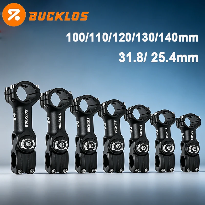 

BUCKLOS MTB Bike Adjustable Riser Stem 60 Degree 31.8mm 25.4mm Fork Adapter Stem Ultralight 100/120/140mm Bike Handlebar Stem