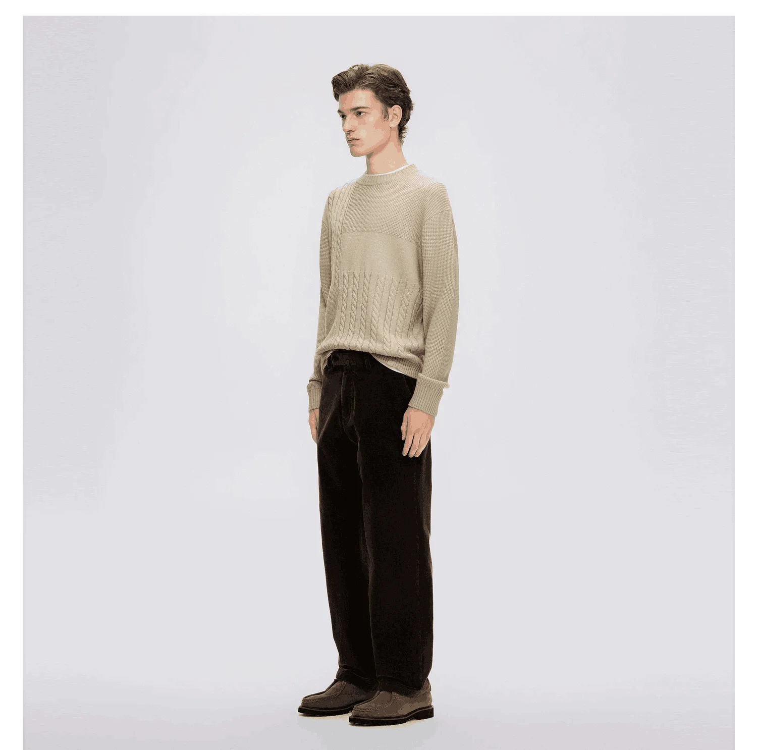 Autumn and winter pure cashmere twisted splicing round neck casual loose men's knitted sweater