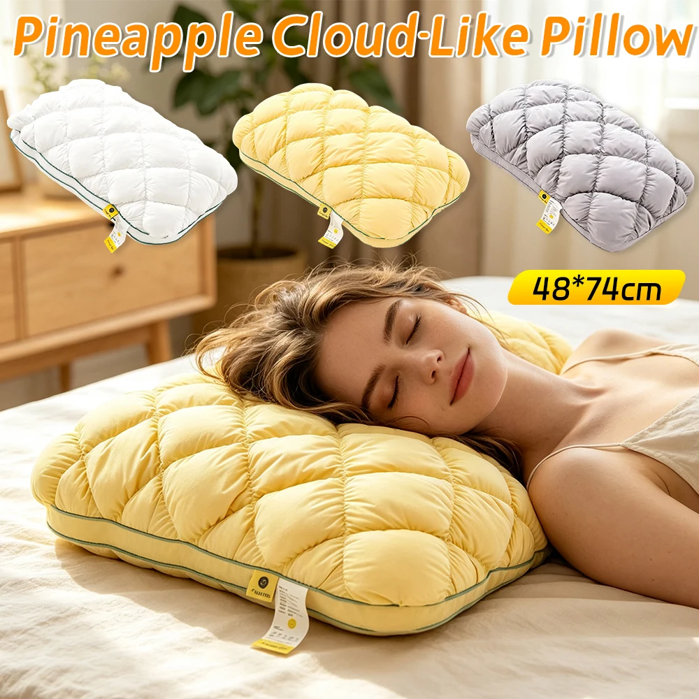 3X Fluffy Marshmallow-Soft Pillow Quick Rebound Washable Cervical Support Pillows Breathable Pineapple Grid Bed Pillow