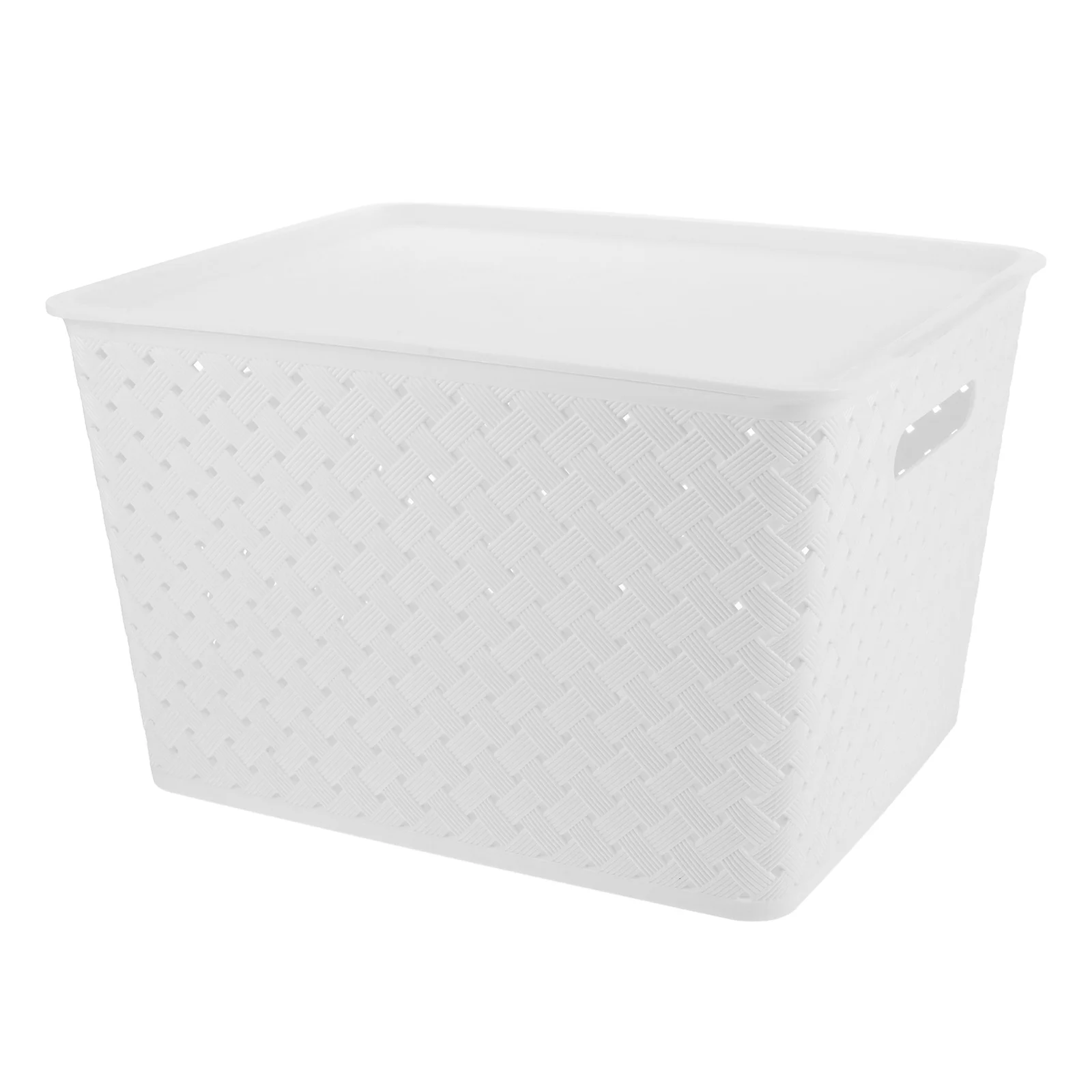 

14x11inch Small Plastic Baskets White Storage Bin Lid Handle Kitchen Laundry Room Cabinet Countertop Under Sink Organizer