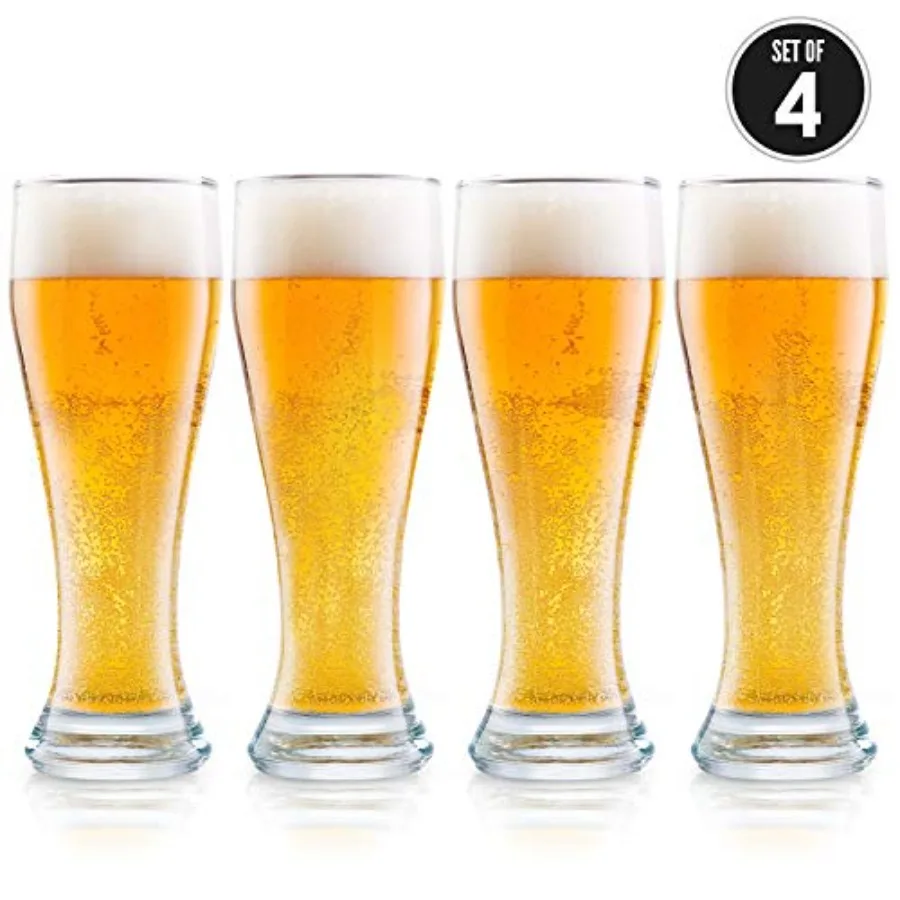 

USA Made Nucleated Pilsner Glasses- Etched Beer Glass for Better Head Retention, Aroma and Flavor - 16 oz Craft Beer Glasses fo
