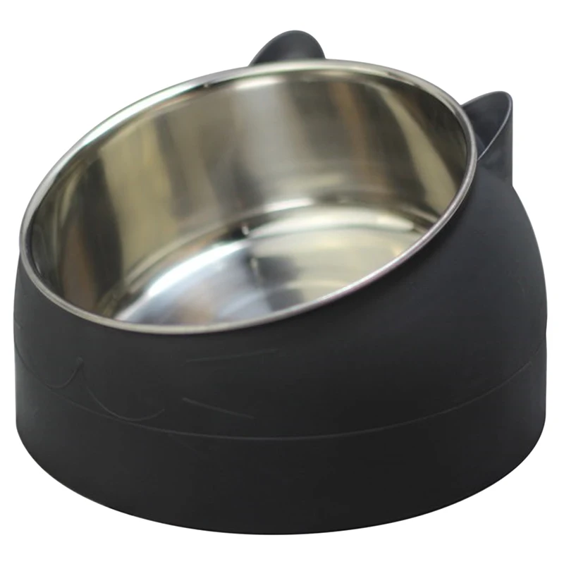 Stainless Steel Slanted Dog Bowl 200ml 15 Degree Anti-slip Bowl Puppy Cat Food Water Drinker Pet Neck Protection Dish For Pets