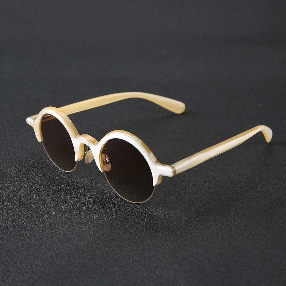 

Japanese style brand features white half-frame glasses women's sunglasses handmade natural horn material