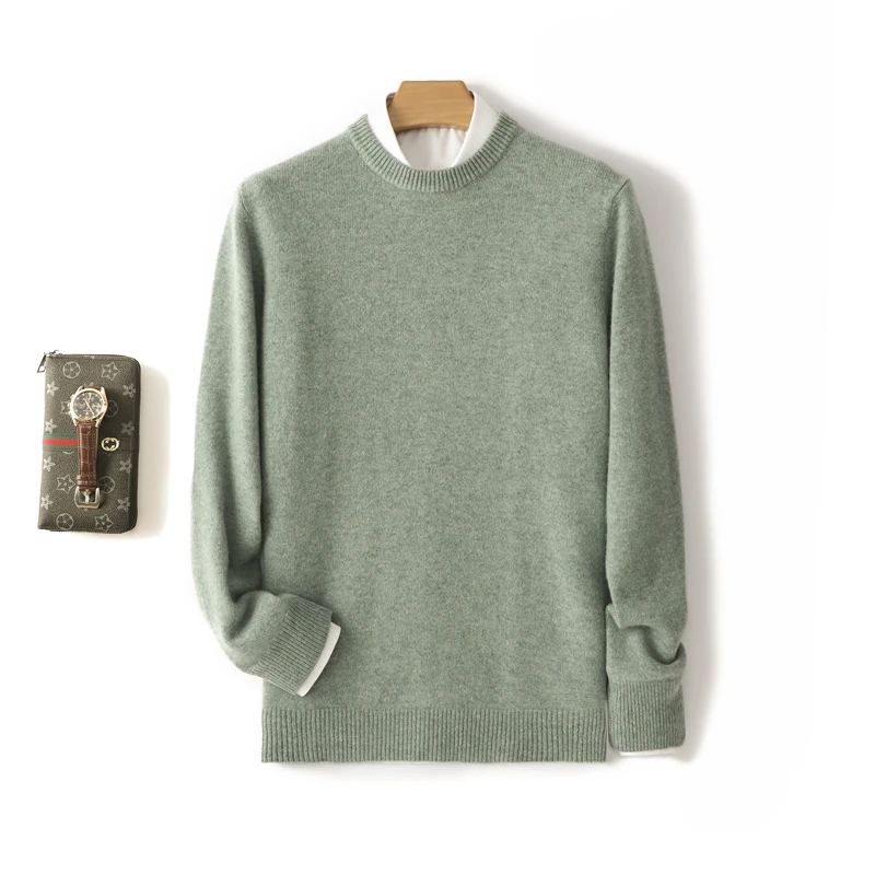 Solid Color Lined Sweater Men Casual O-Neck Long Sleeve Pullovers Male Vintage All-Match Knitted Jumpers Chic Soft Warm Sweaters