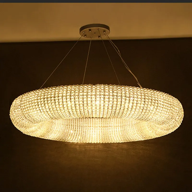 Rodada LED Lâmpada Pendurada para Sala e Quarto, Lustre De Luxo Moderno, Contas De Cristal, Luminárias Cromadas, Sala De Jantar, Decoração De Casa