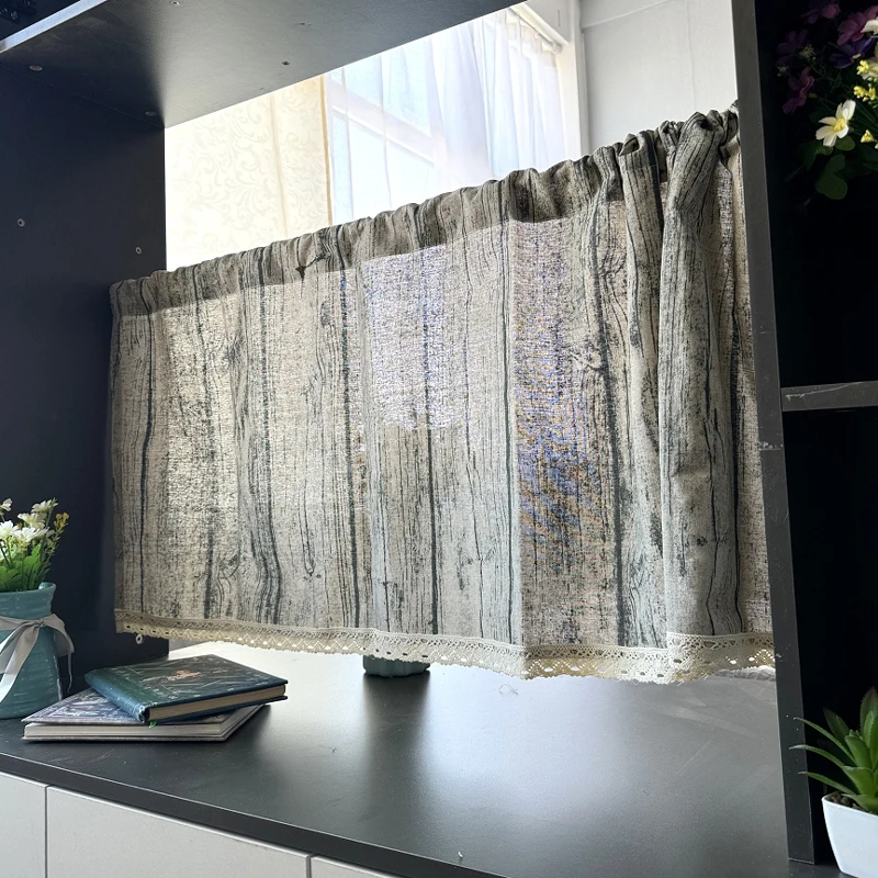 

Tree Print Semi-Sheer Curtains Gray Branch Rod Pocket Linen Textured Look Privacy Curtain Panels for Living Room Bedroom Kitchen