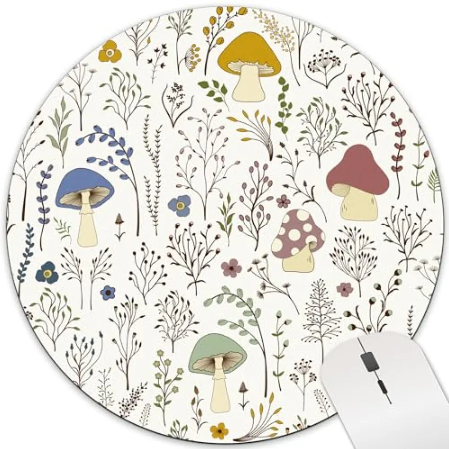 Mushroom Cute Round Mouse Pad Plant Preppy Circle Mousepad Desk Mat Aesthetic Women Girl Office Pretty Small Medium Accessories