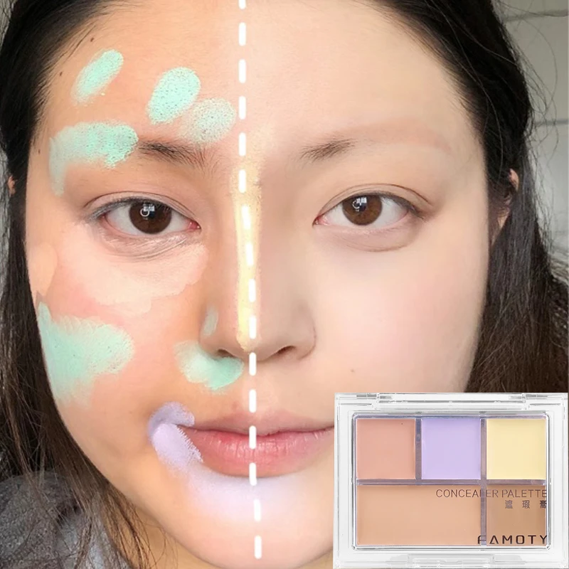 Concealer Palet Crème 5-kleurige Textuur Bedekt Acne Markeert Donkere Kringen Multifunctionele Gezichtsmake-Up Blijvende Gezichtscosmetica Verhelderen