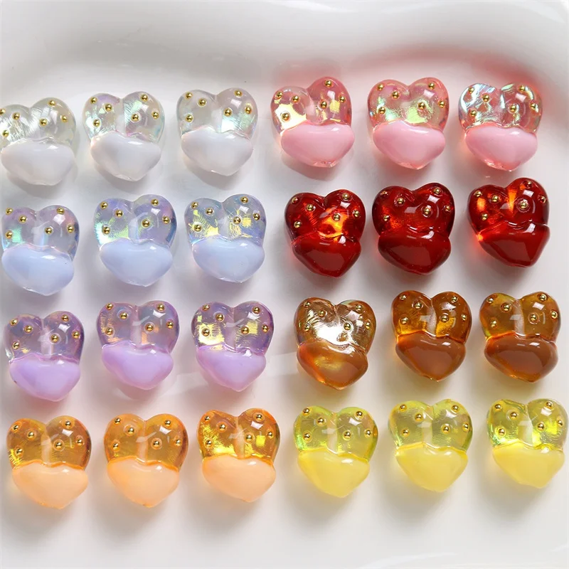 Min order 20pcs/lot color print cartoon hearts shape resin straight hole beads diy jewelry garment accessory