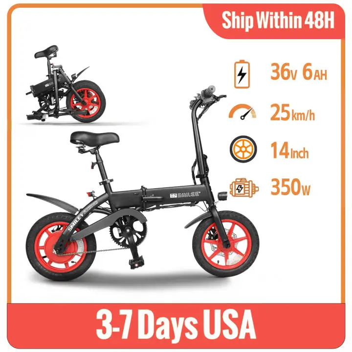 S7 Electric Bike US Stock 350W 14Inch 36V 6Ah Battery Up to 25km/h Safety Power Cut Off Switch Electric Bicycle for Adults