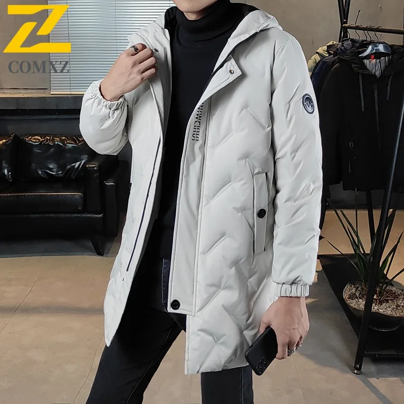 

COMXZ 2025 New Down Jacket Men Mid Length Thermal Big Size Coat Youth Lightweight Duck Down Hooded waterproof and windproof Coat