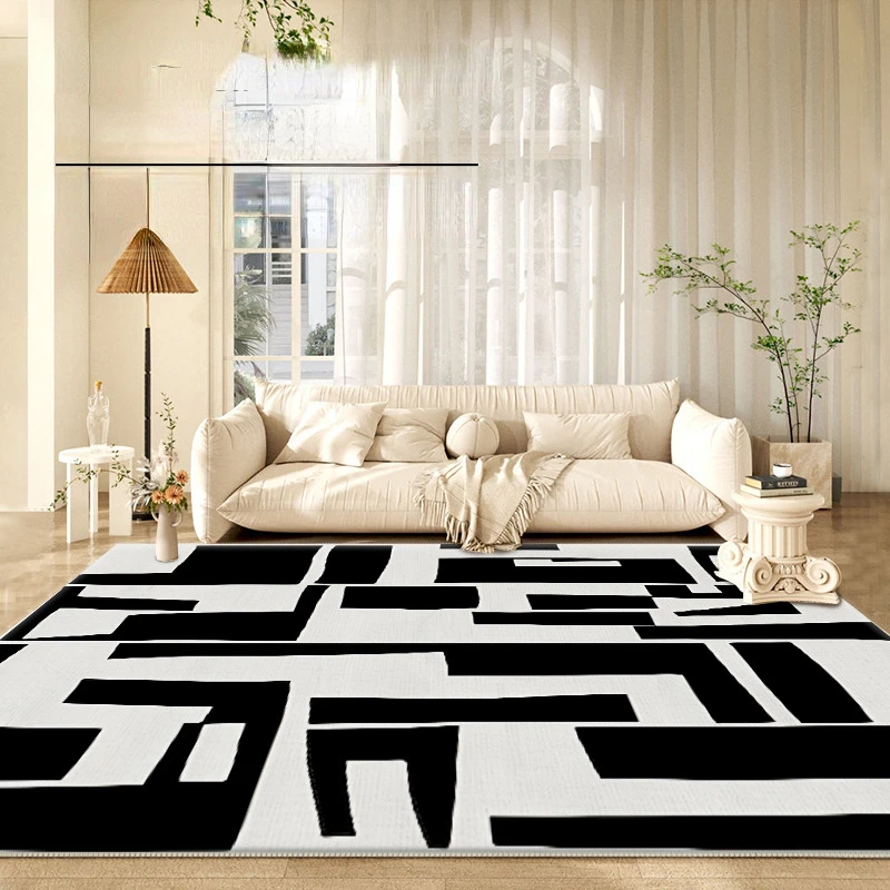 Light Luxury Carpets for Living Room French Style Bedroom Decor Carpet Fluffy Soft Plush Floor Mat Black White Thicke Lounge Rug