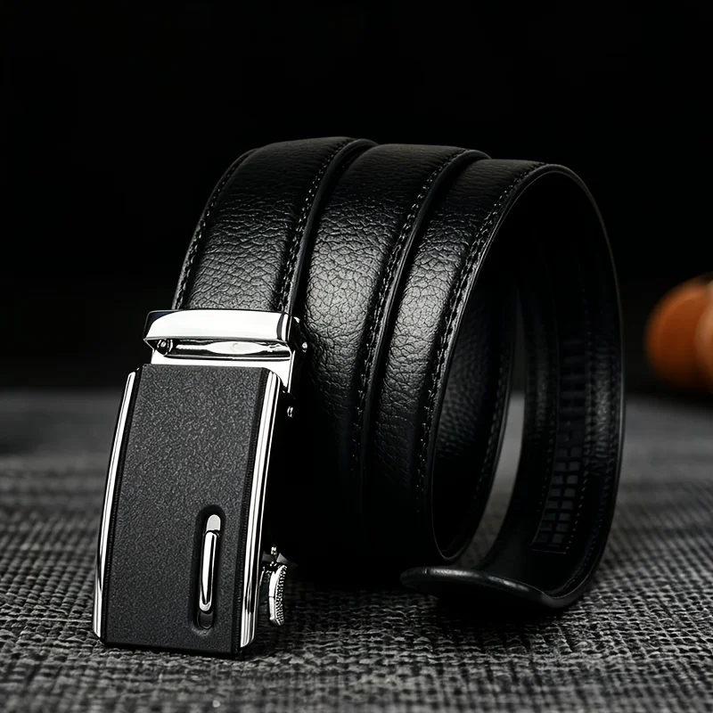 Men's Belt, 3.5cm/1.38in Wide Ratcheting Belt with Slide Buckle, Adjustable Business Casual Belt for Daily Wear, Office Work, Ho