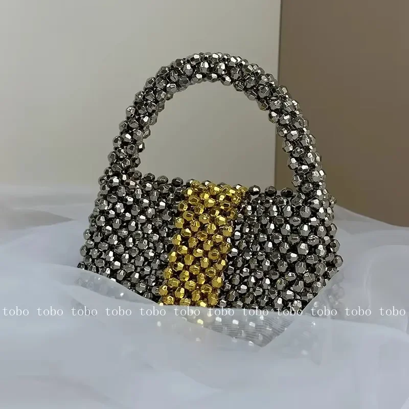 2024 Sliver Metal Color Acrylic Bead Box Purses for Women Summer Beach Beaded Handbags Ladies Evening Fashion Luxury Bag