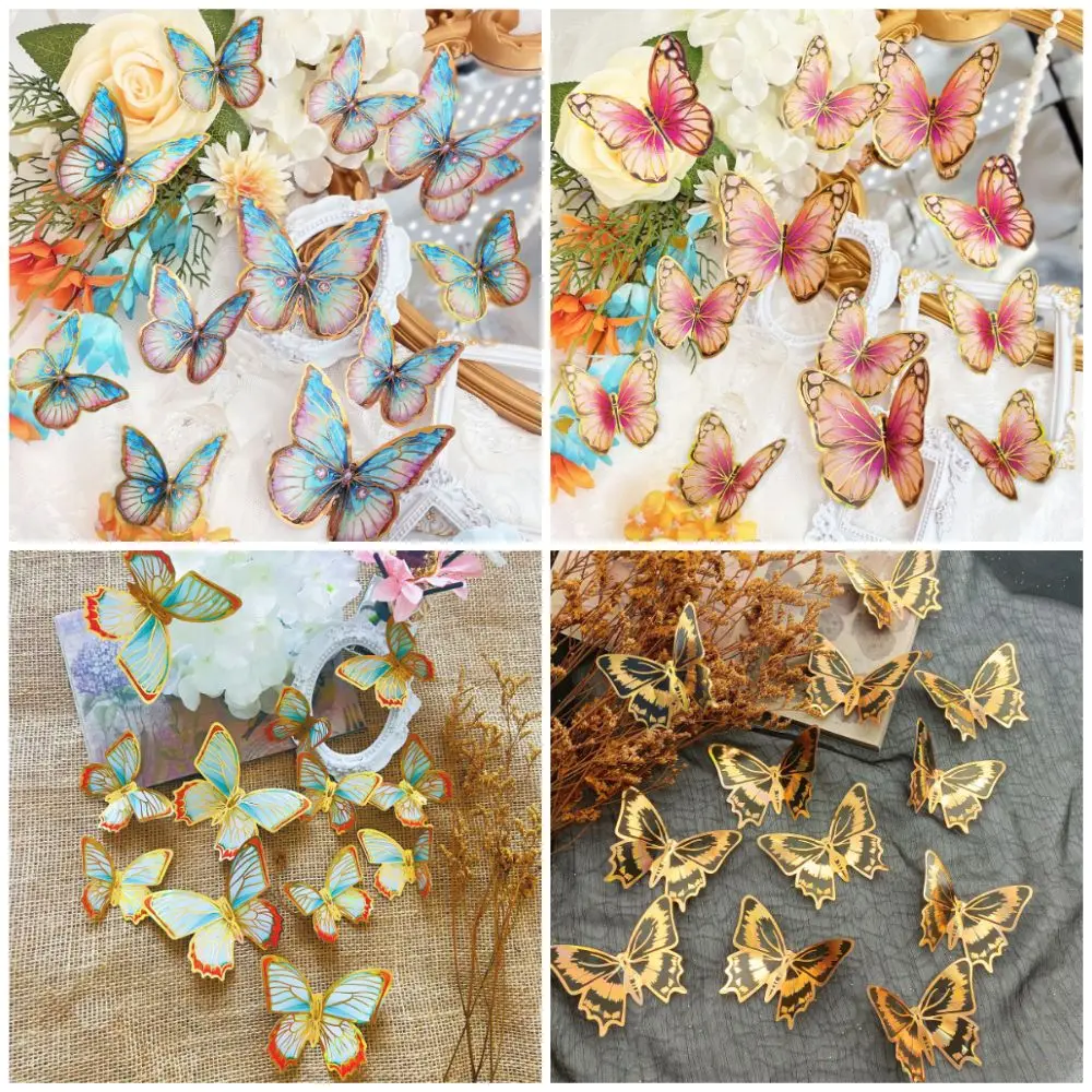 12PCS Multicolor 3D Butterfly Stickers DIY Accesories Golden Edged Butterfly Wall Decals Party Supplies Wedding Favors