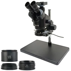 7X-45X 3.5X-90X trójokularowy stereofoniczny Zoom stojak mikroskop WF20X 0.5X 2.0X pomocniczy obiektyw PCB lutowanie biżuterii