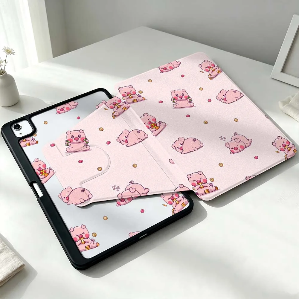Cartoon Fun Pig For Xiaomi Mi Redmi Poco Pad 8 7 7S 6 6S 5 SE Pro Ultra 360° Rotation Stylus Storage Tablet Case