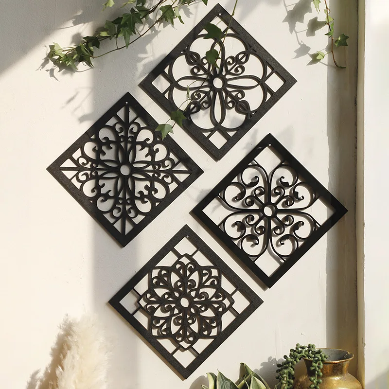 

Specially for carved wood prismatic solid wood decals, European-style wooden background wall decorative home art ornaments