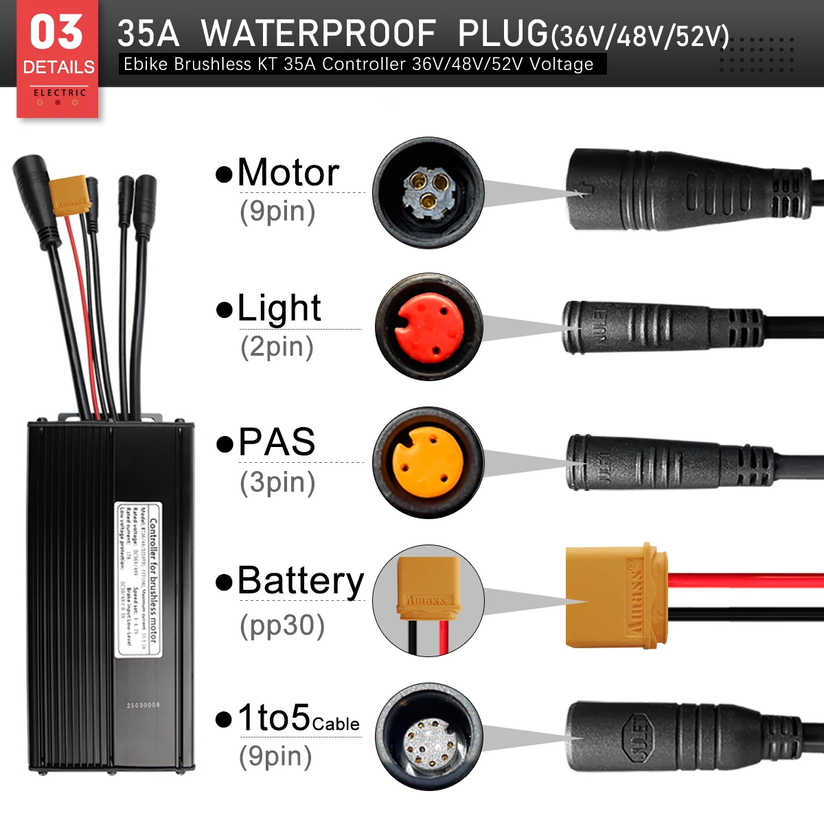 دراجة كهربائية KT تحكم 36 فولت/48 فولت 14A 16A 26A 30A 35A مقاوم للماء فرش 250 واط-1000 واط Ebike الملحقات مع وظيفة الضوء #4