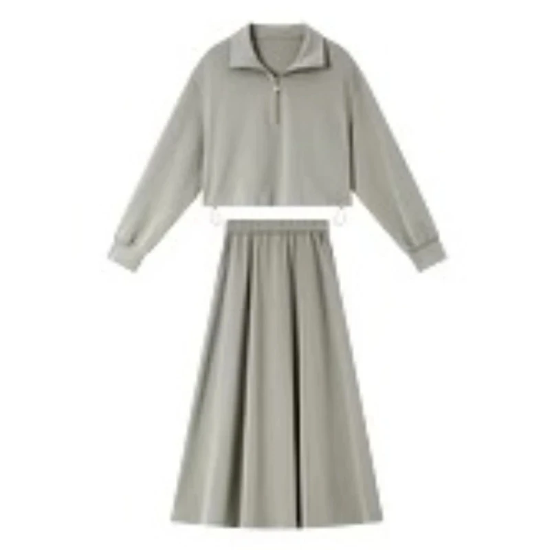 Vimly 2 peças conjuntos de saia moletom roupas femininas 2025 outono casual zip up turn-down neck senhoras topos midi saias linha a a a a0168