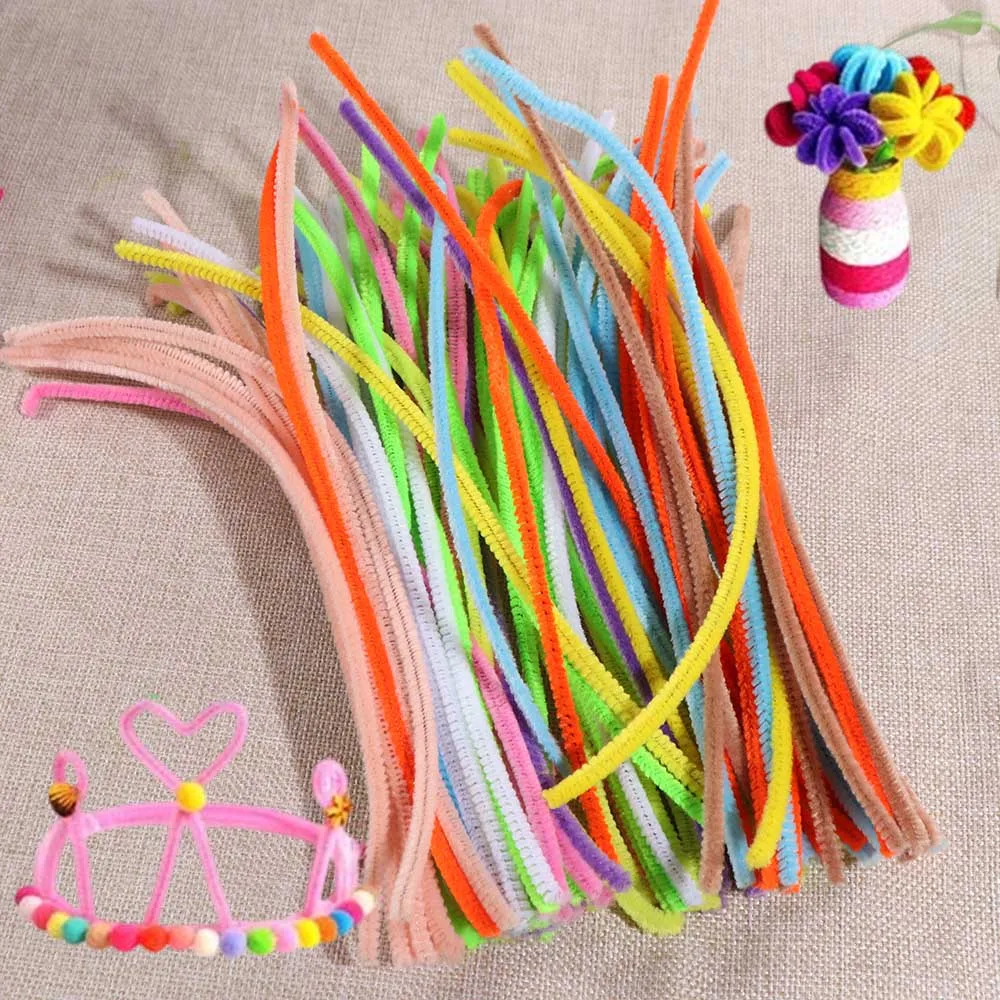 100 pçs chenille hastes bigorna fio artesanato tubo brinquedos de pelúcia enfeites haste colorida diy tiras torção barra fofo diy
