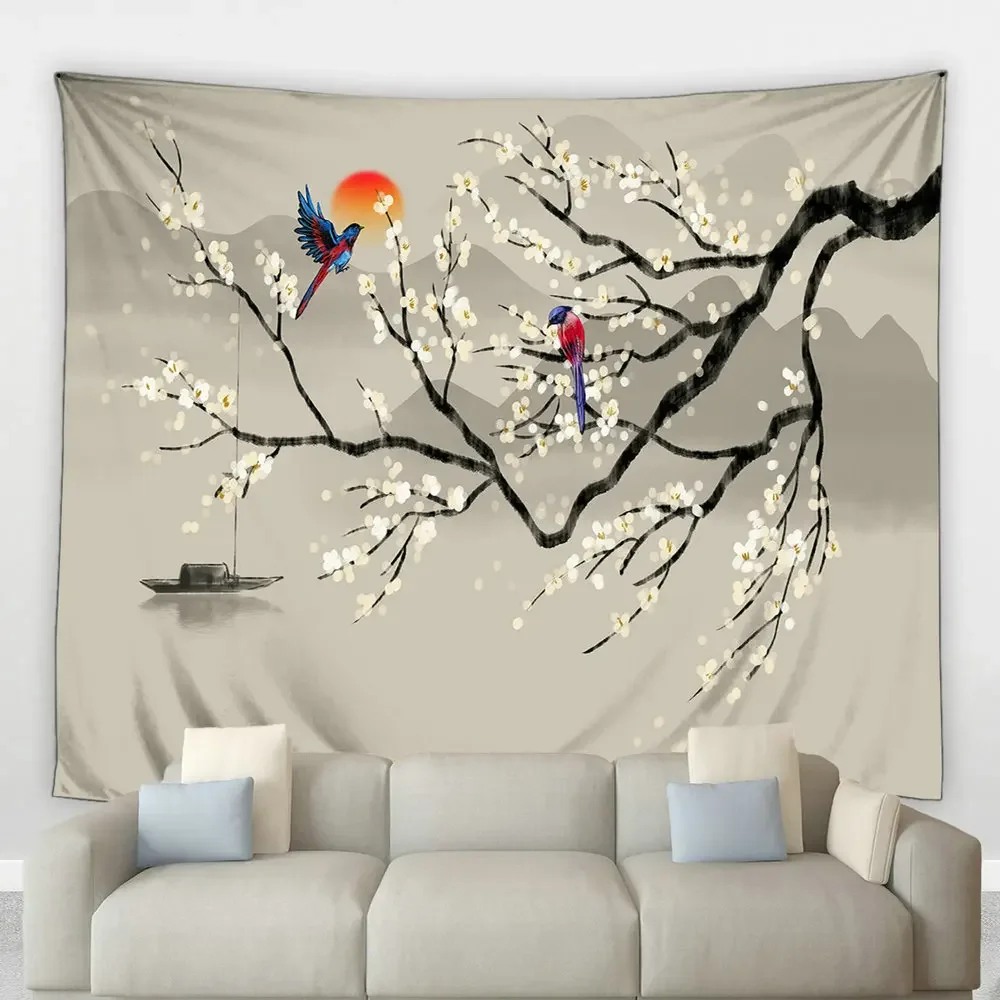 Tapestry Hand Painted Chinese Artistic Conception Ink Landscape Painting Wall Hanging Background Beach Towel Yoga Mat Home Decor