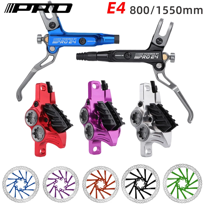 

IIIPRO E4 Bicycle Disc Brake Set 4 Piston Bicycle Hydraulic Brakes Set 800/1550mm Front Rear Bike Hydraulic Brake Caliper/handle