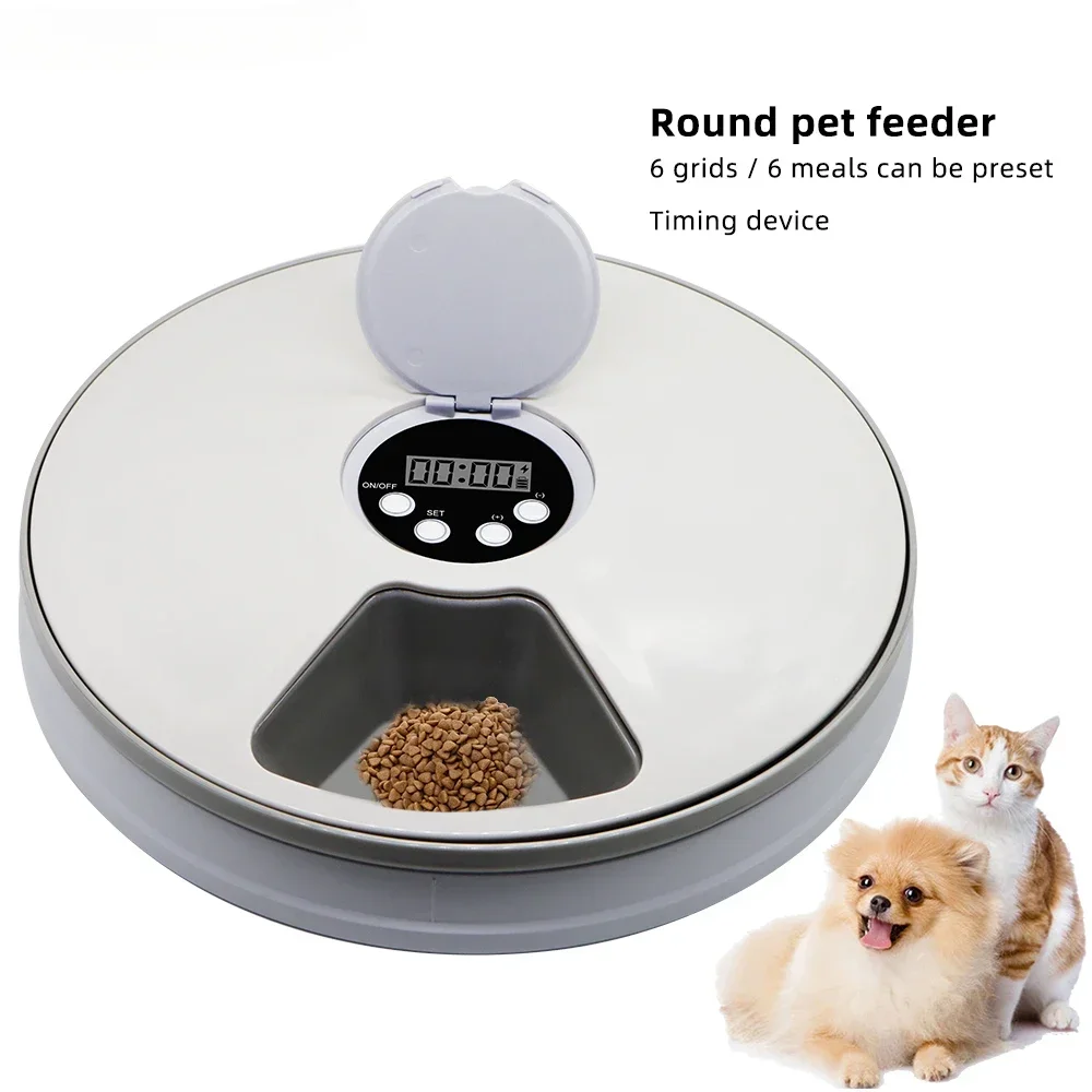 24 Hours Pet Automatic Feeder  6 Grids Electric Dry Wet Food Dispenser With Voice Recorder Round Timing Feeder For Cat Dog Pet