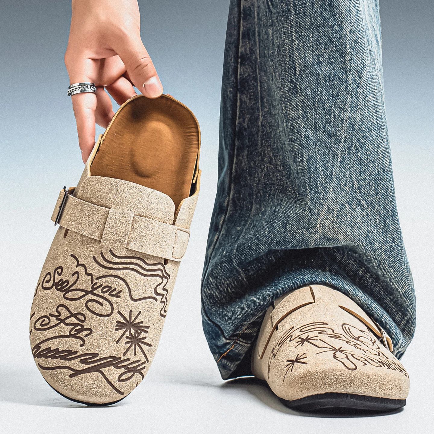 

Men's Summer New Cork Closed Toe Mules, Outdoor Fashion Slip-On Lazy Slippers, Trendy Casual Half Shoes
