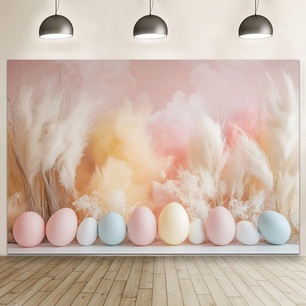 Pink Spring Eggs Easter Theme Photography Background Boho Floral Easter Party Birthday Art Portrait Backdrop Photo Studio Prop