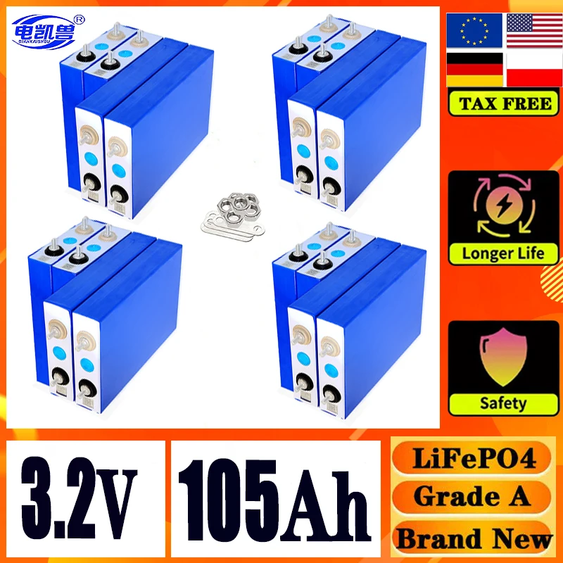 

Brand New 3.2V 105Ah Lifepo4 Battery Lithium Iron Phosphate Rechargeable Batterie DIY 12V 24V 48V Solar Camping Cells TAX FREE