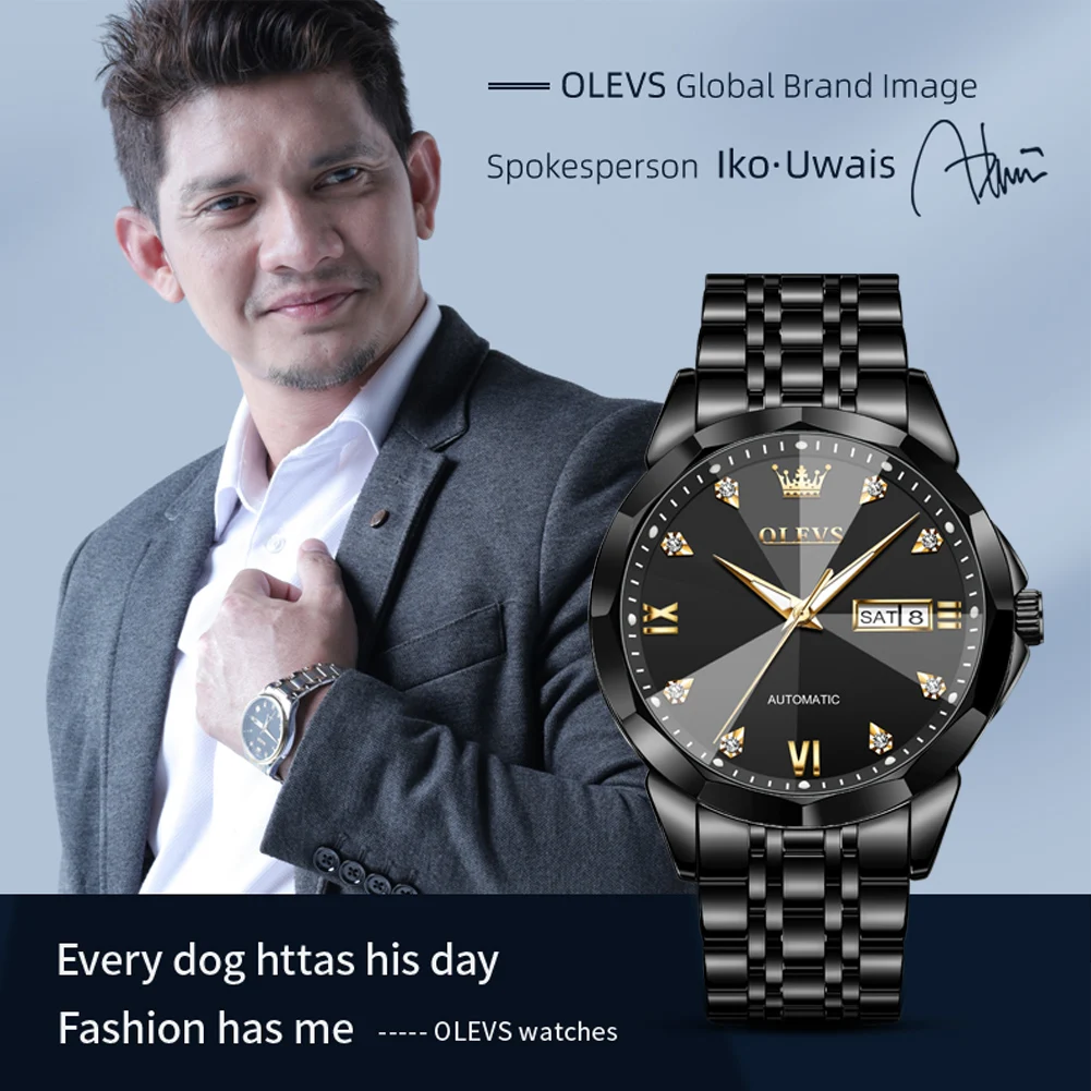 OLEVS 9982 Watches For Men  Business Wristwatch Zircon Scale  Waterproof Luminous Dual Calendar Display Aelogios Masculino