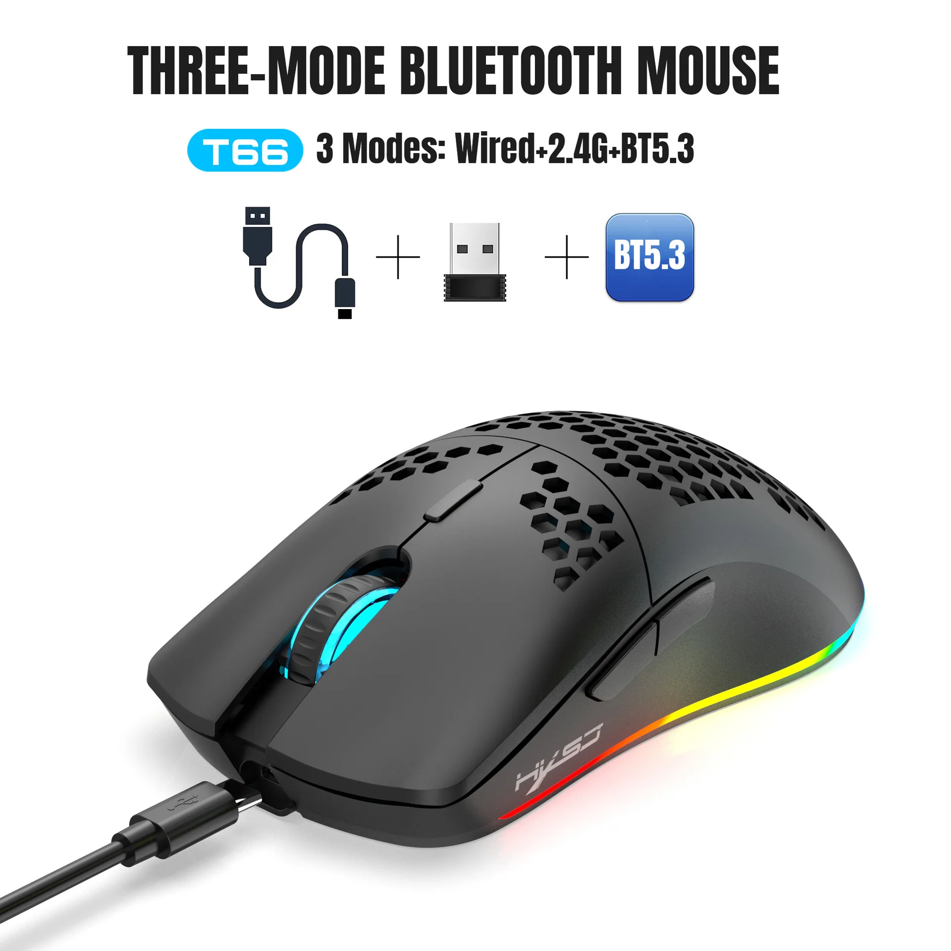 

Wired+2.4g+Bluetooth 3modes Mouse Cave Design Antiskid 3600 DPI Adjustable RGB Backlights Rechargeable Mause Gaming Office Use