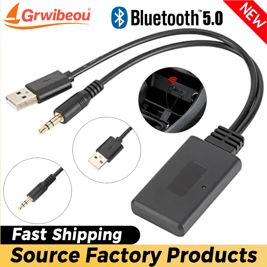 

Car USB Receiver Cable Bluetooth 5.0 Receiver AUX Adapter USB 3.5Mm Aux Media Bluetooth 5.0 Music Player Audio Cable Adapter