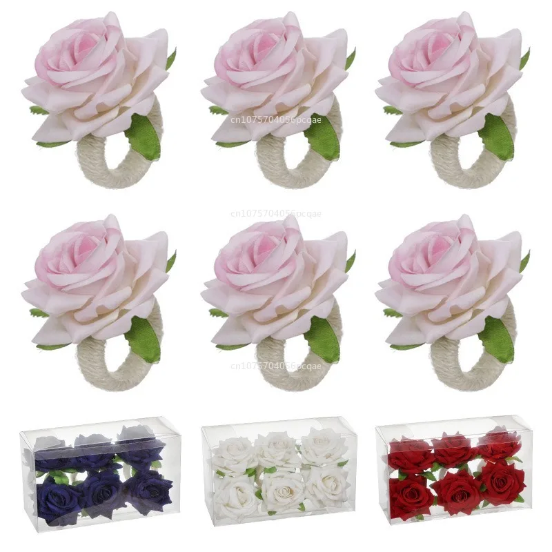 1pcs Artificial Red Rose Shape Handicraft Towel Buckle Napkin Ring Wedding Party Valentine's Day Hotel Table Decor Napkin Rings