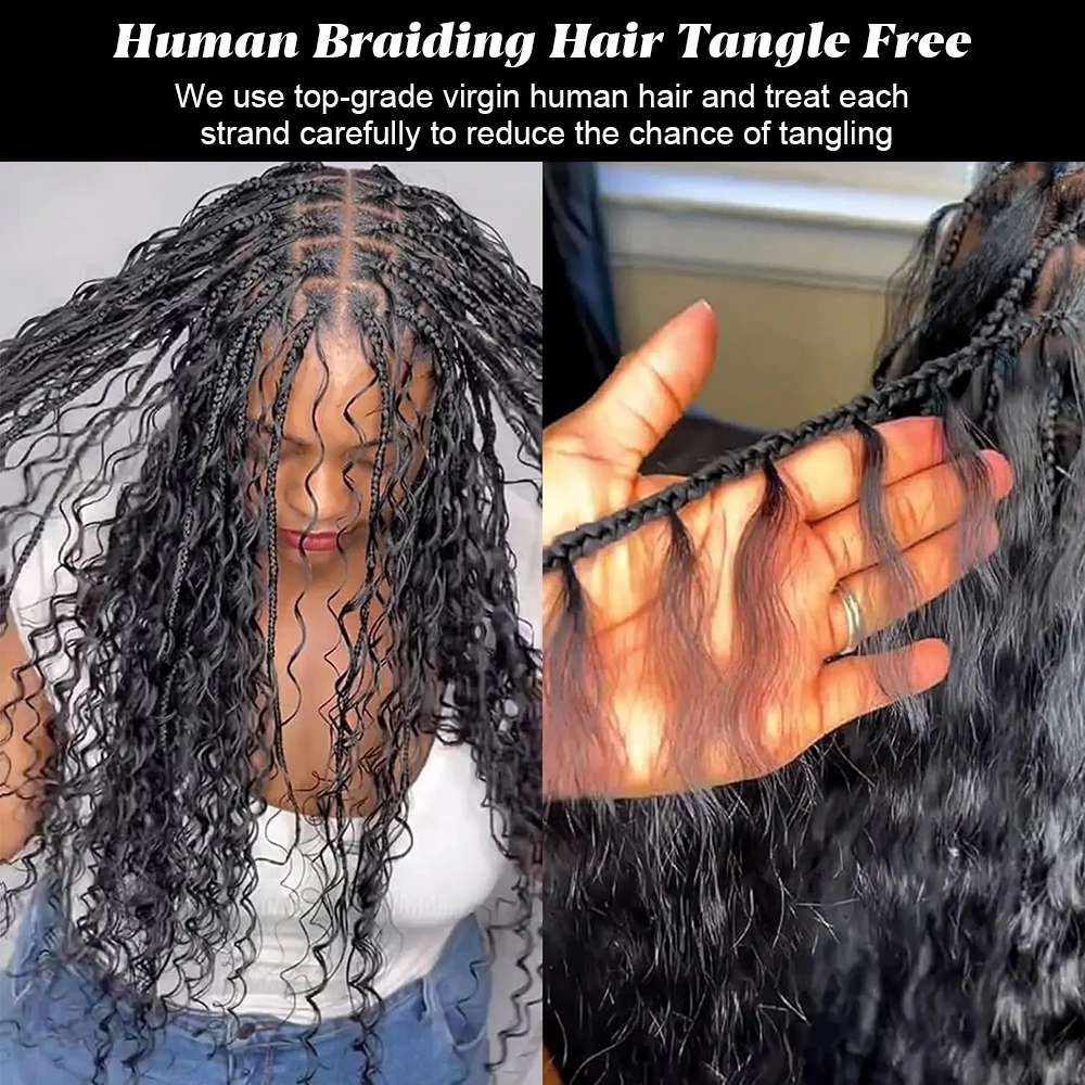 Boho Braids Human Hair Curly Hair Bundles Bulk for Braiding Deep Wave 2 Bundles 100g No Weft Human Hair Bundles Hair Extension