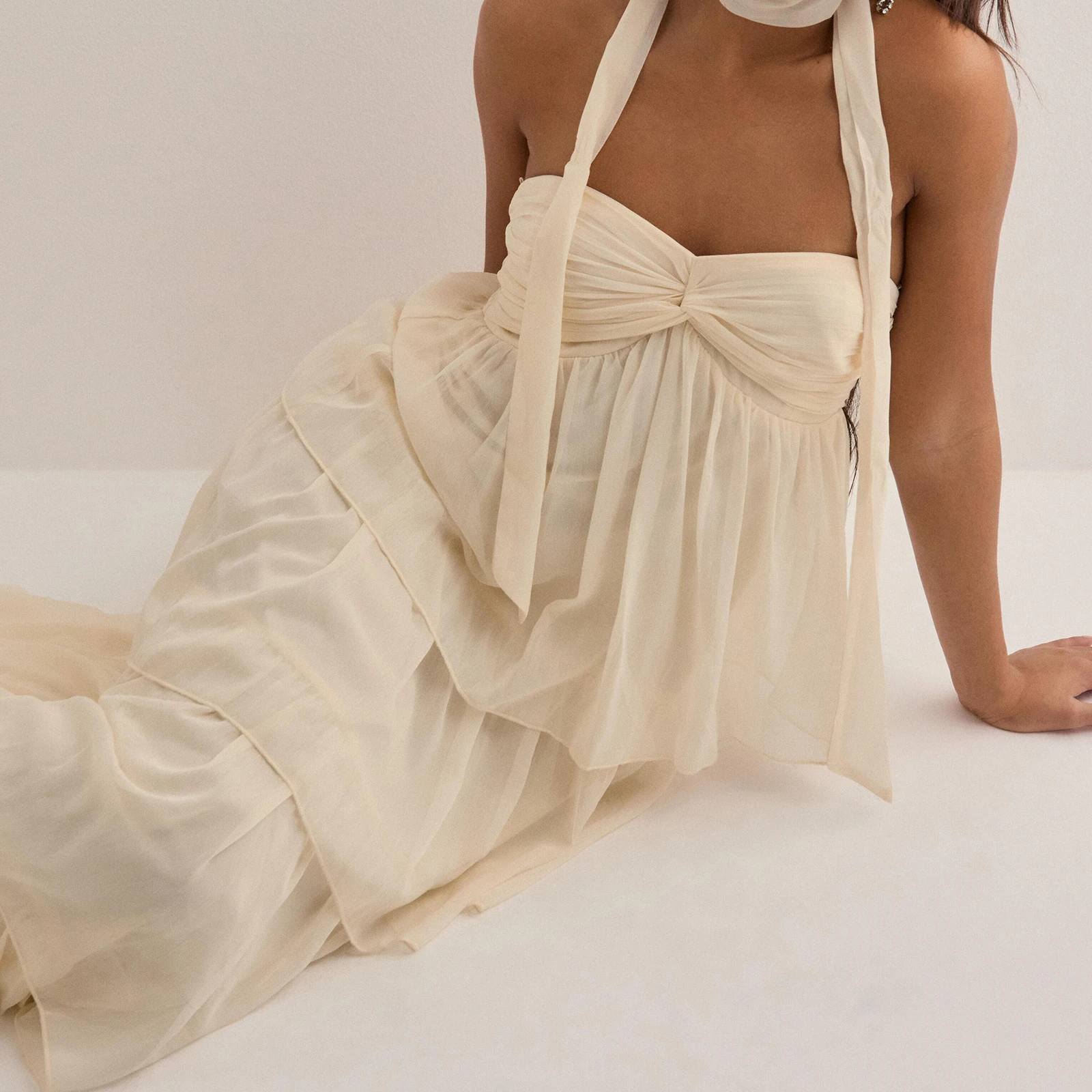 Mulheres sem alças vestido longo moda sem mangas em camadas bainha tubo vestido para praia férias festa uso diário atividade ao ar livre