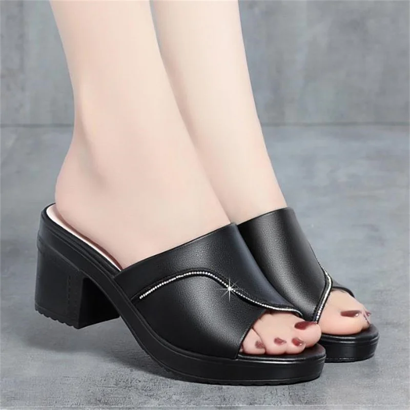 7cm Heels Platform slipper Women Wedding Slides Summer High Heels Slides Ladies Slippers Rhinestone sandal size 35 42