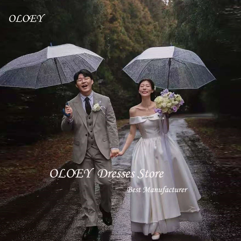 

OLOEY Elegant Satin A-Line Wedding Dresses Korea Photo Shoot Sleeves Off Shoulder Bridal Gown Vestidos de noiva 2025 Customised