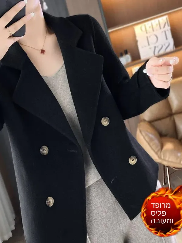 plus Size Women's Woolen Coat Thickened Winter Outerwear Korean Style High Waist Button up Jacket Pear Shape Casual Wear - view 2