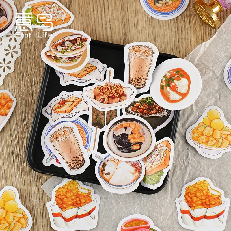 

46PCS/set Night Market Snack Stickers Self-Adhesive Decals for Journaling Scrapbooking Cute Street Food Flap Sealing Sticker