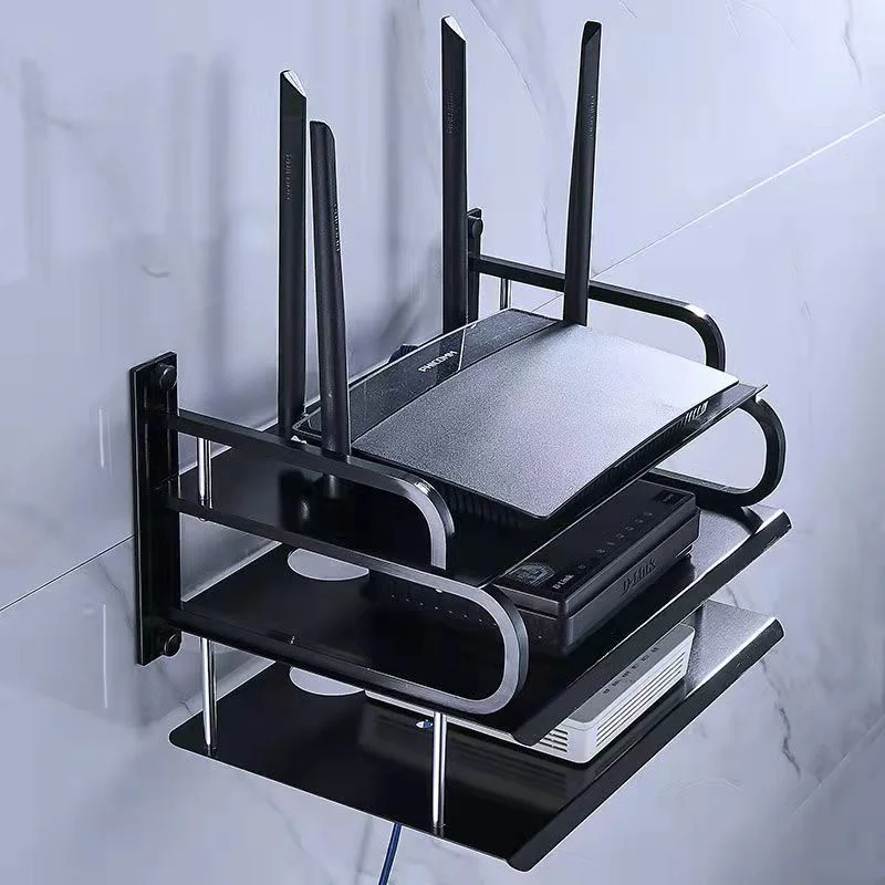 Double/Triple TV Box Router Set-top Boxes Player Single-layer Aluminum Wall Mount Storage Shelf Bracket Holder Stand Rack