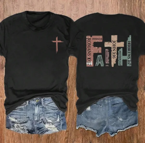 Camiseta Vintage Cristiana de Manga Corta con Versículos Bíblicos, Camiseta Casual con Cruz, Camiseta de Cuello Redondo con Estampado de Mamá Orando, Tops de Mujer