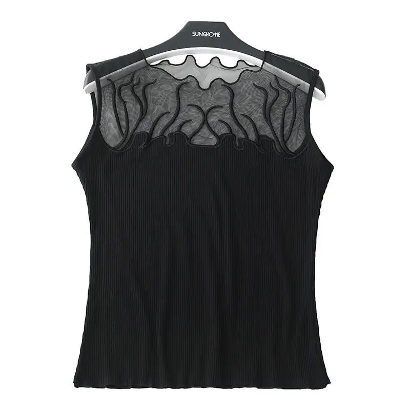 Summer New Style Lace Splice Lace Hollow Strap Vest Women\'s Undercoat Round Neck Sexy Outwear Sleeveless Top