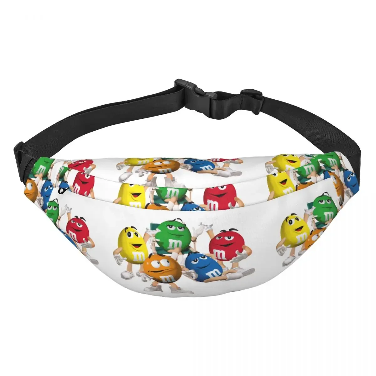 M&M Sweet Chocolate Candy Fanny Pack النساء والرجال أزياء الكرتون حبال Crossbody الخصر حقيبة للسفر الهاتف المال الحقيبة