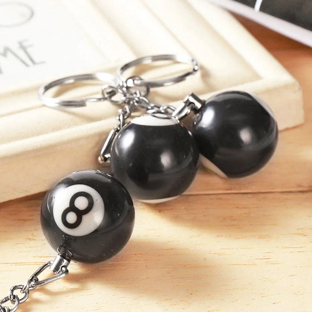 Creative Black Billiards 8 Sports Keychain Snooker Luck Number Key Ring for Women Men Car Handbag Backpack Phone Pendant Gifts