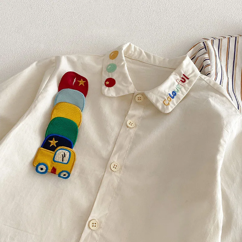 Spring Kids Shirts 9M-5T Cartoon Colorful Car Girls Blouse Engineering Vehicle Series Boys Clothes Children Pants 6