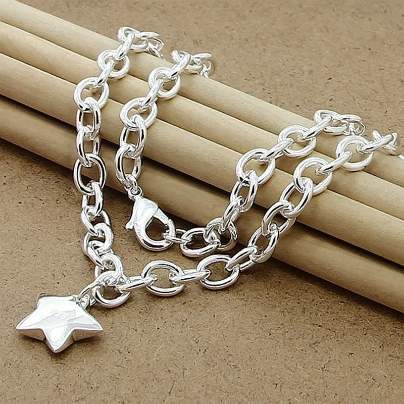 

925 Sterling Silver Star Pendant 18 Inch Chain Necklace For Woman Wedding Engagement Fashion Jewelry